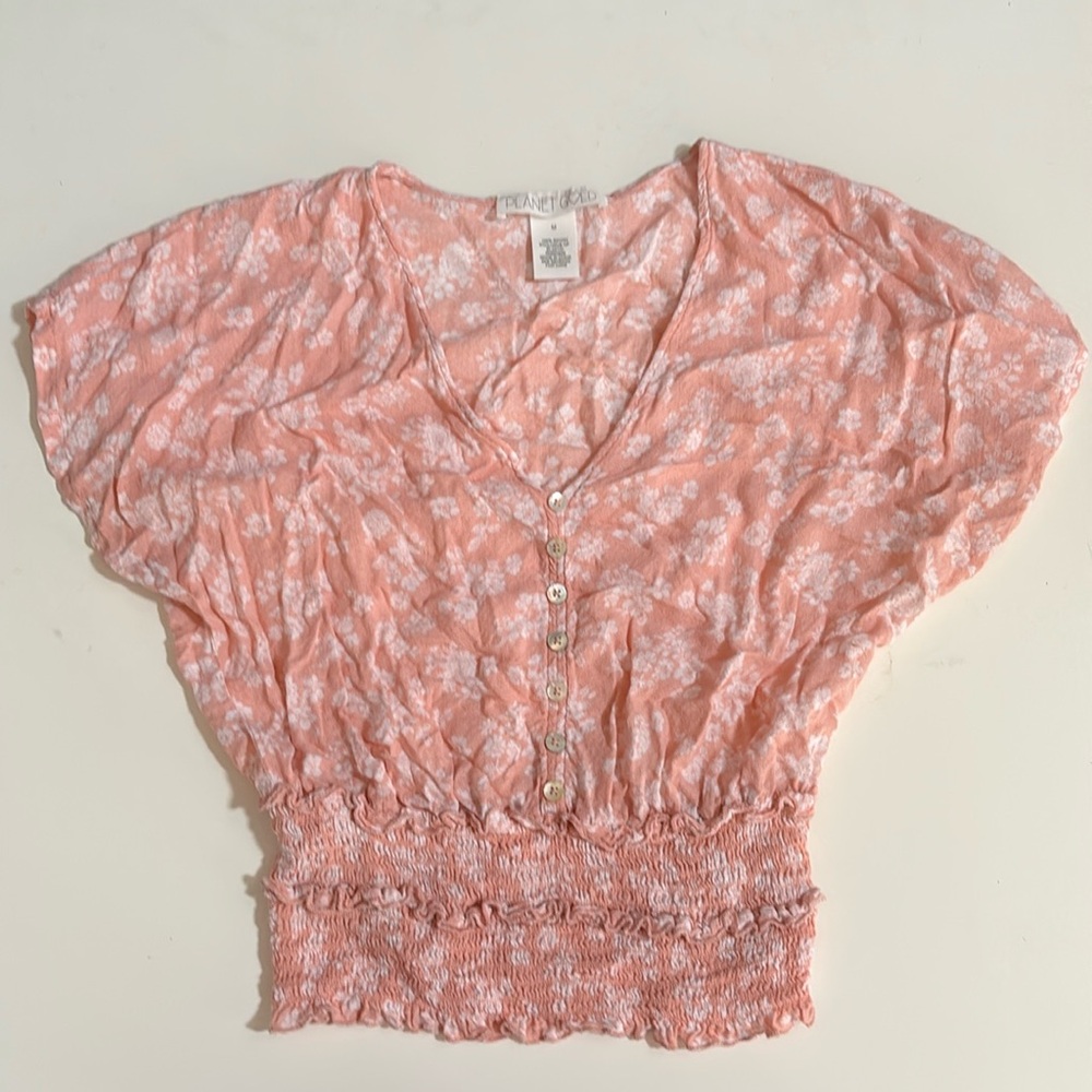 Planet Gold Smocked Floral Top Size Medium